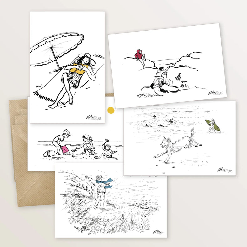 5 cartes postales : Vacances en bord de mer