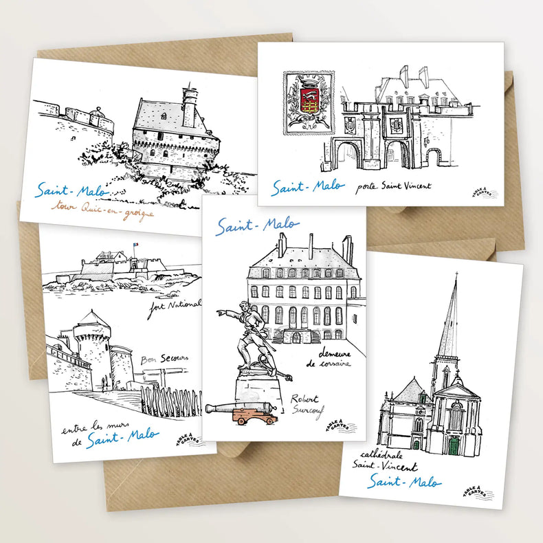 5 cartes postales : le tour de Saint-Malo intramuros