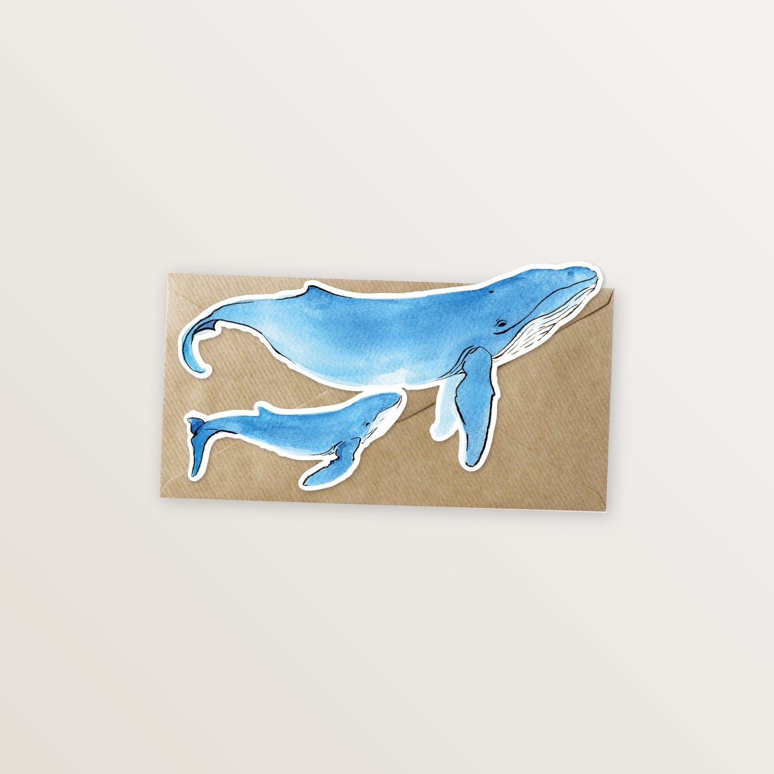 Carte postale decoupe baleine et baleineau