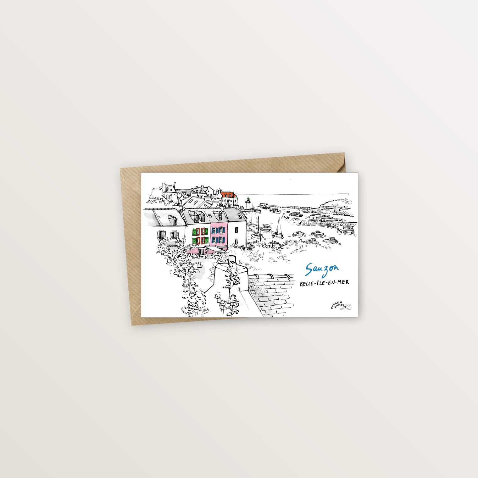 Carte postale Belle ile Sauzon maison rose