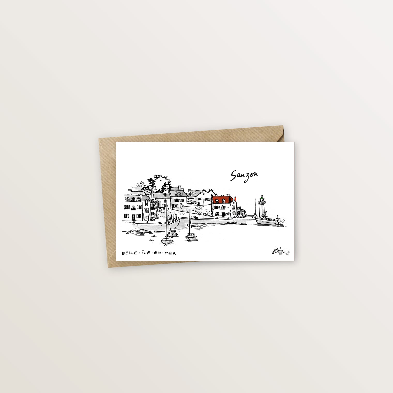 Carte postale Belle ile Sauzon toit rouge
