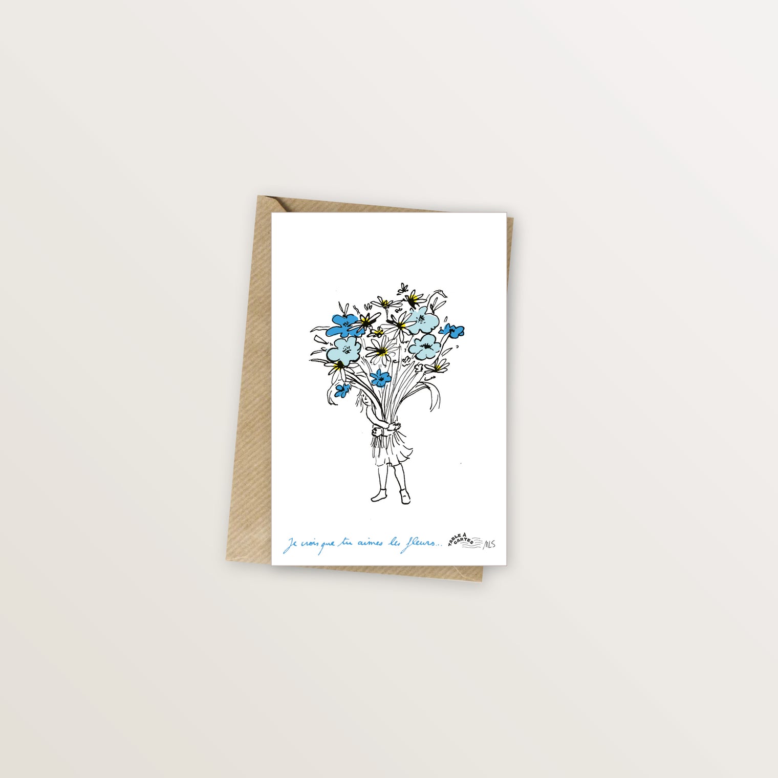 Carte postale bleue - Amour des fleurs