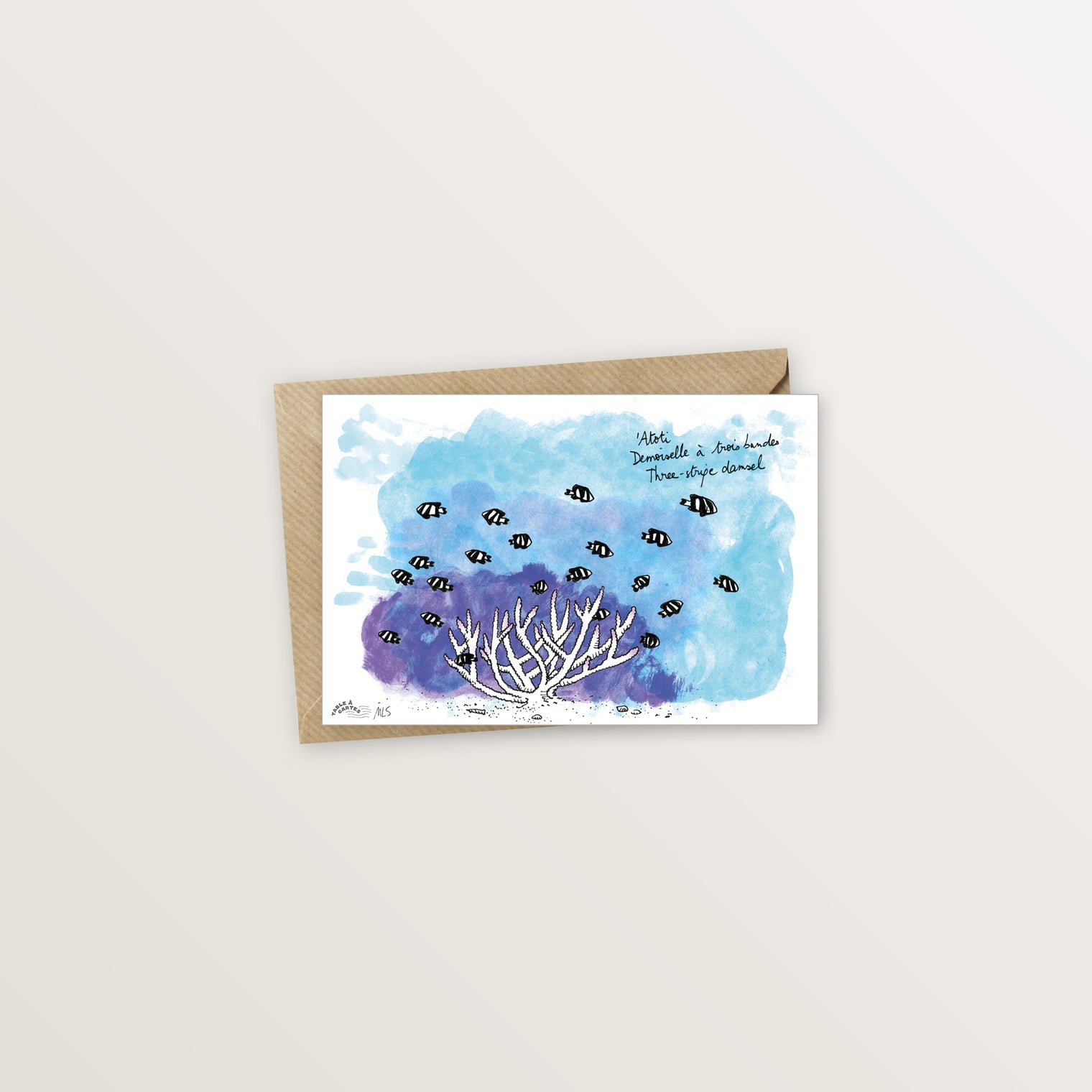 Carte postale lagon poissons demoiselle