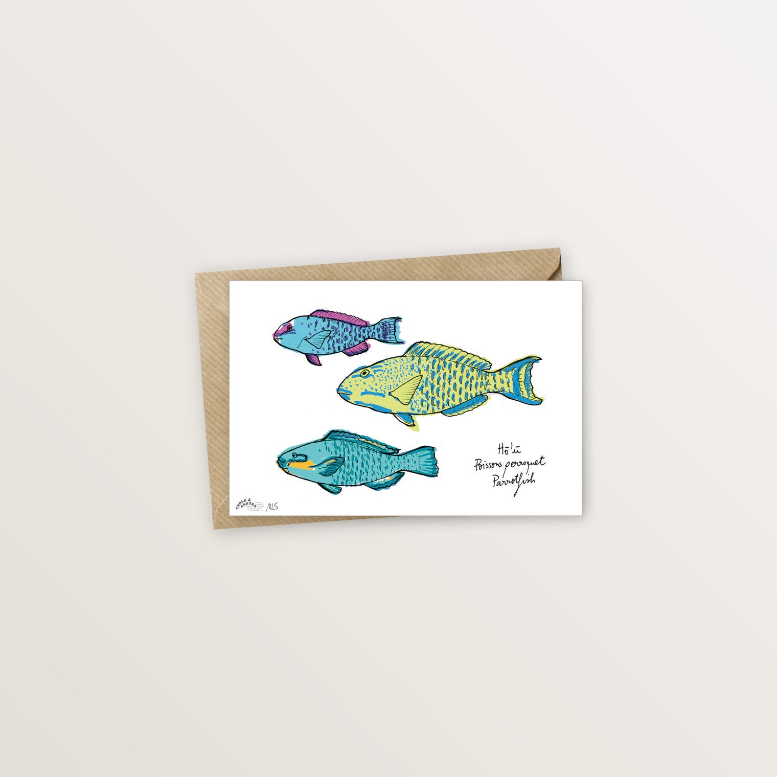 Carte postale lagon poissons perroquet