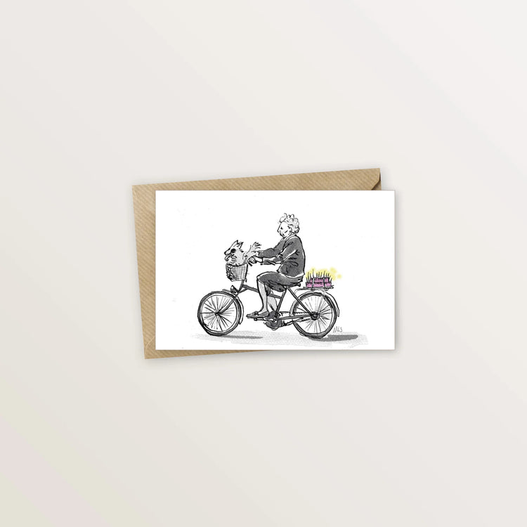 Carte d'anniversaire - Mamie à vélo