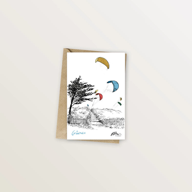 Carte postale de Gâvres - Kitesurf dans les dunes