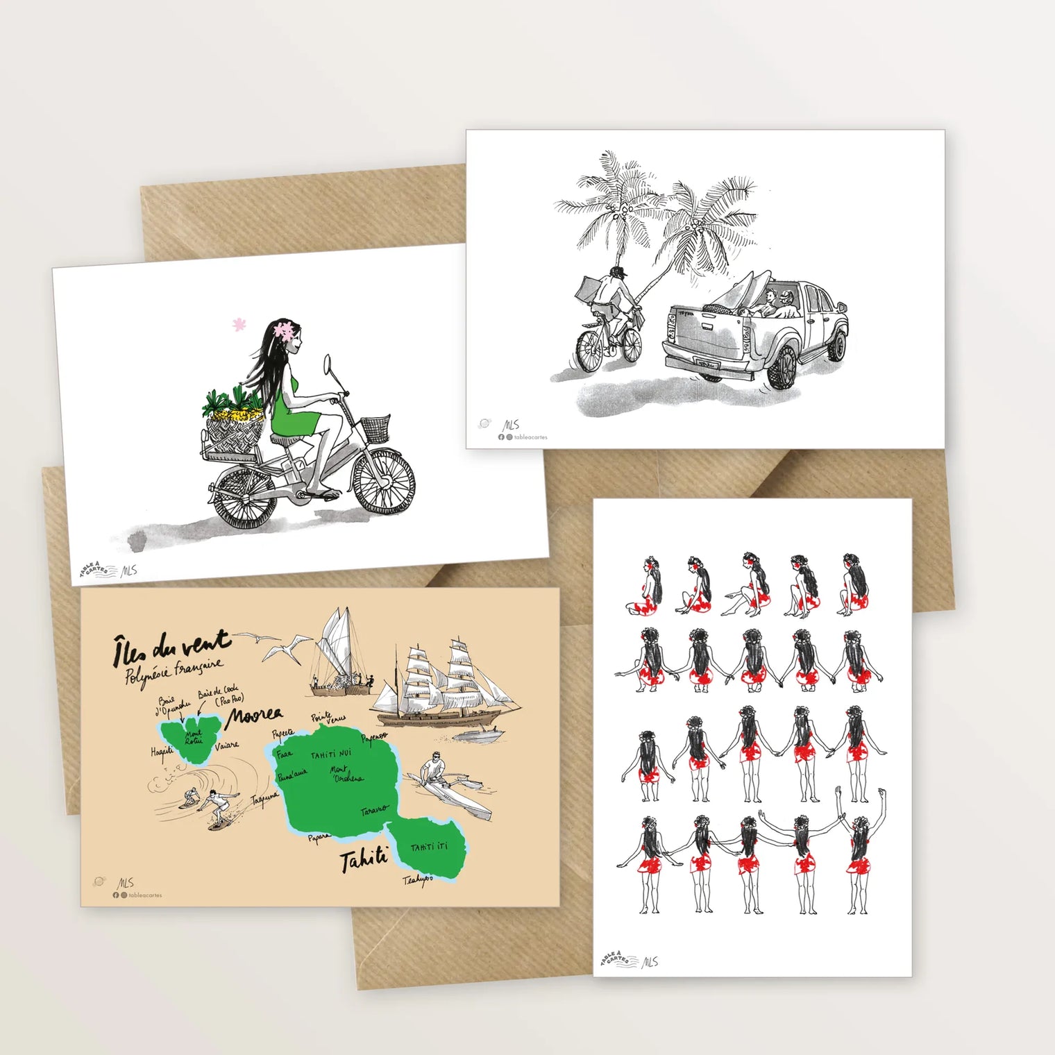 Carte postale Tahiti - Vahine à mobylette