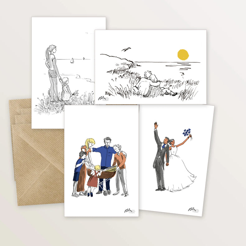 4 cartes postales pour les événements joyeux