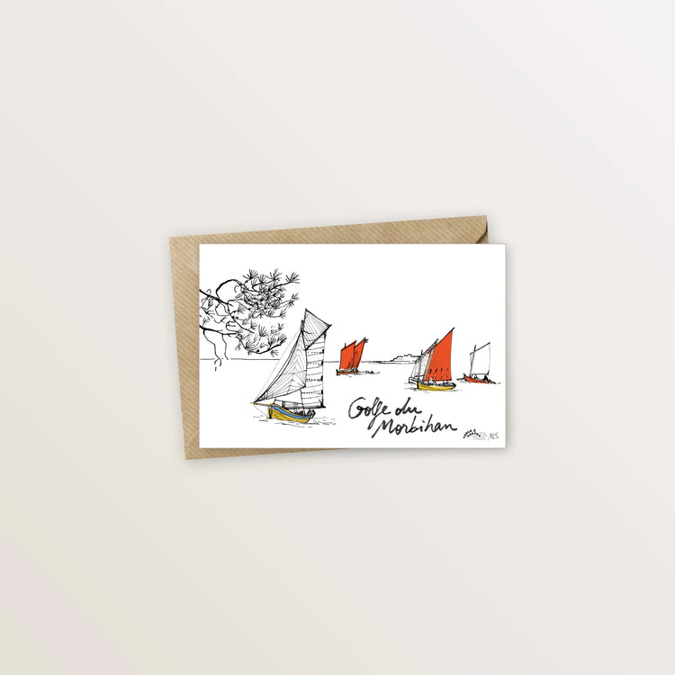 5 cartes postales : croisière dans le Morbihan