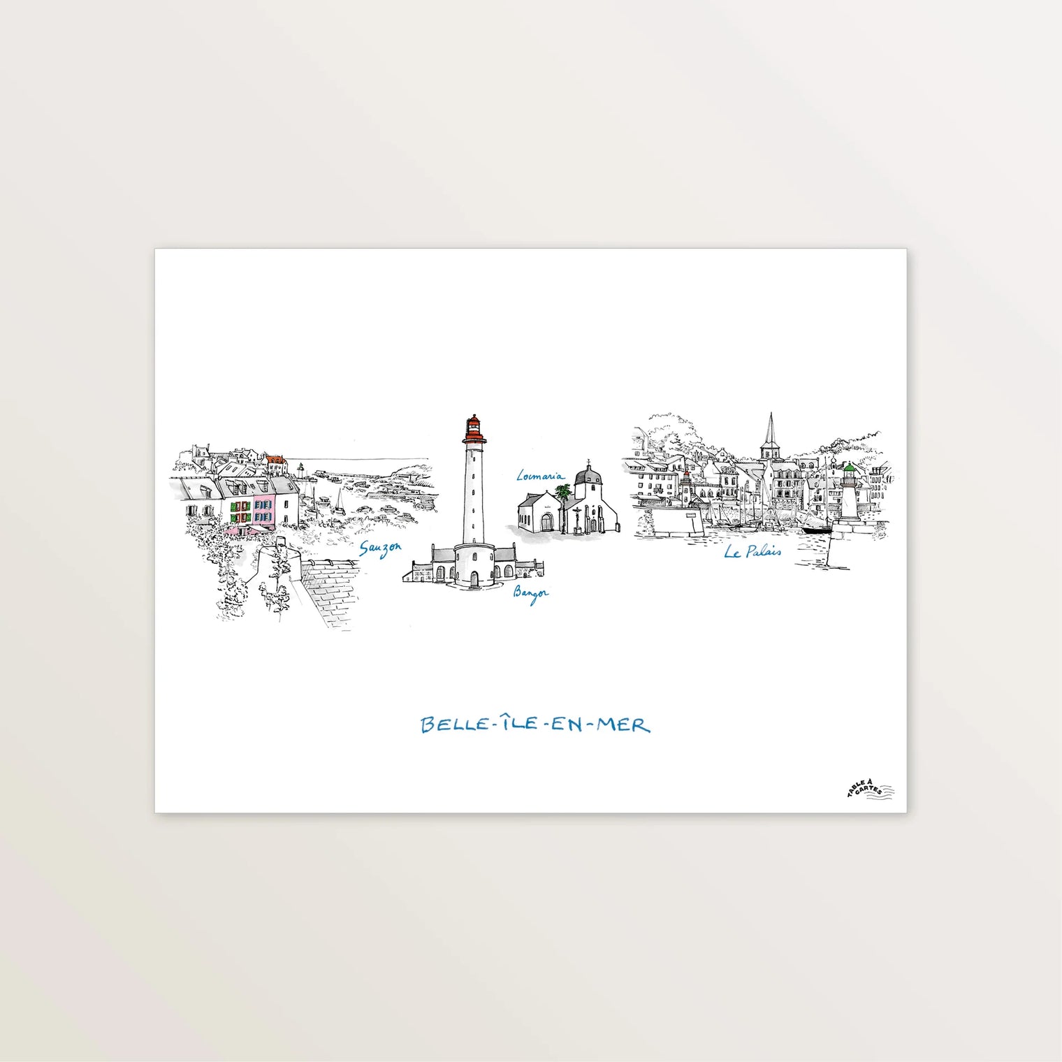 Les 4 communes de Belle Ile - Affiche 40 x 30 cm
